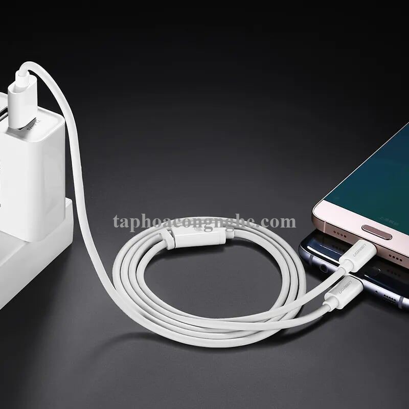 Ugreen 30575 0.5M màu Trắng Cáp USB-A sang Micro USB + USB-C cao cấp US197 30030575